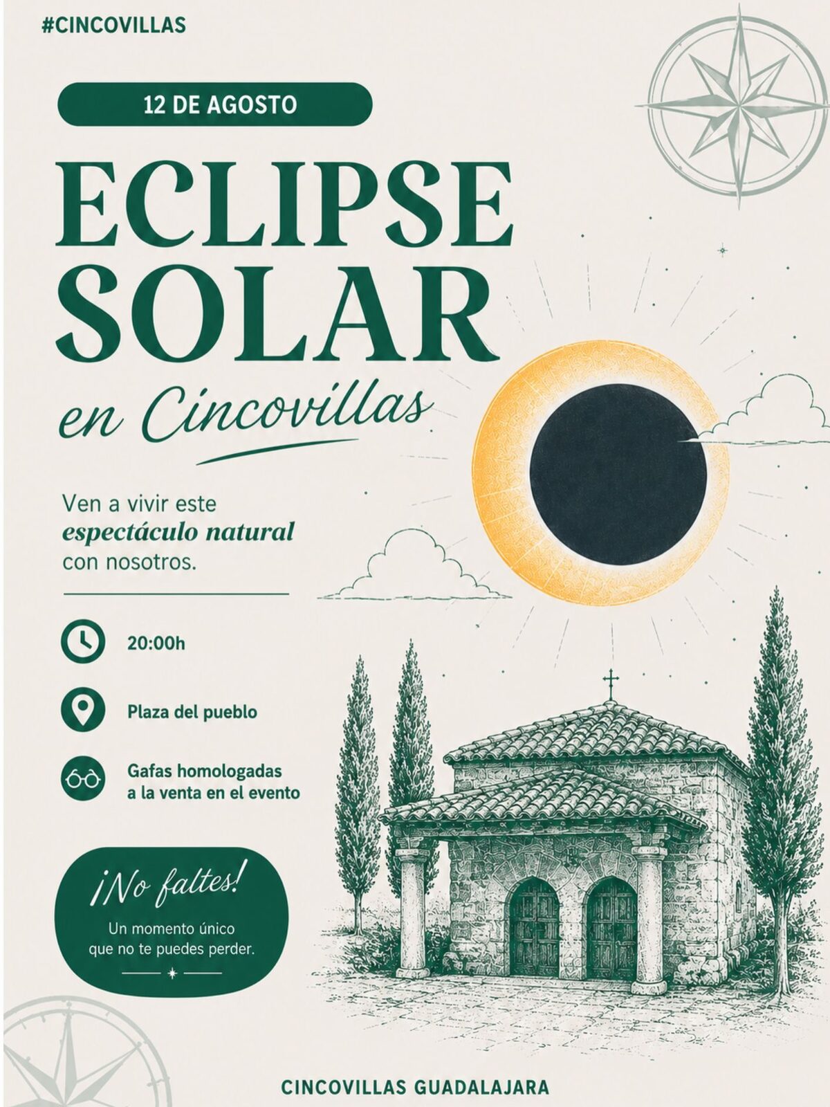 Cartel del eclipse solar en Cincovillas 2026